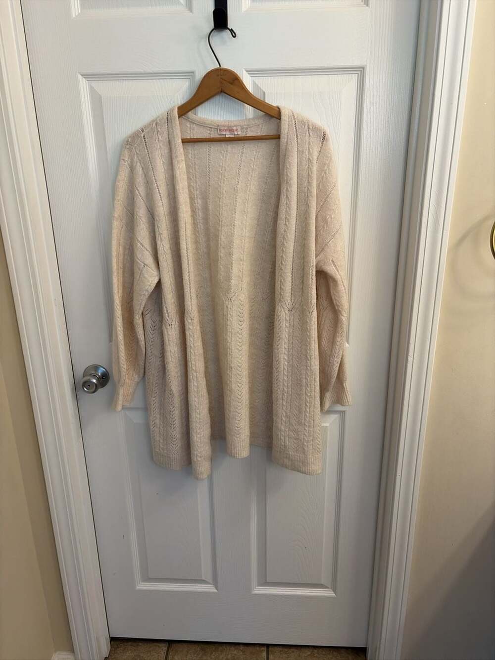 Knox Rose Cable Pointelle Open Front Cardigan Sweater in Cream